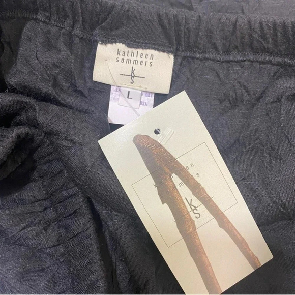 NWT Kathleen Sommers Black Pants Crinkle Wrinkle Crop Lagenlook L Pull On - Picture 4 of 6